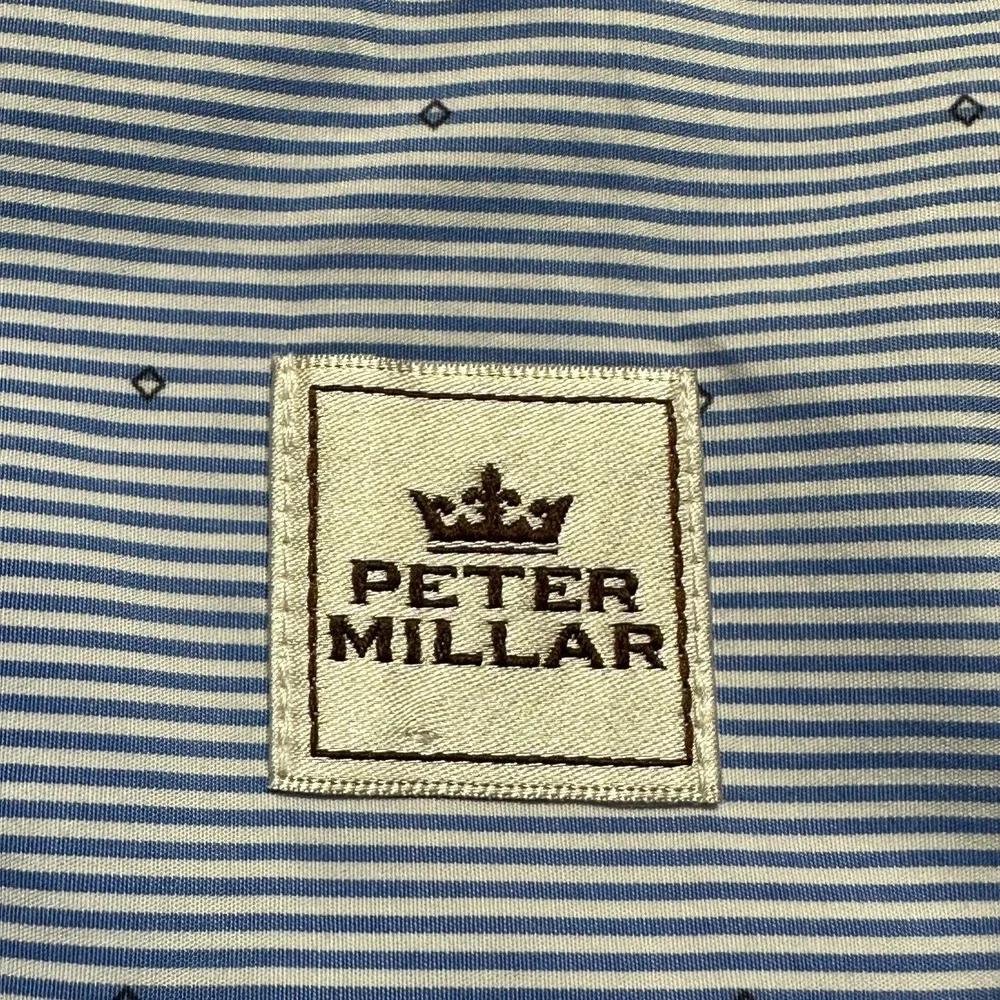 Peter Millar Men's Golf Shirt Size XL Blue White Striped & Blue Dots Long Sleeve